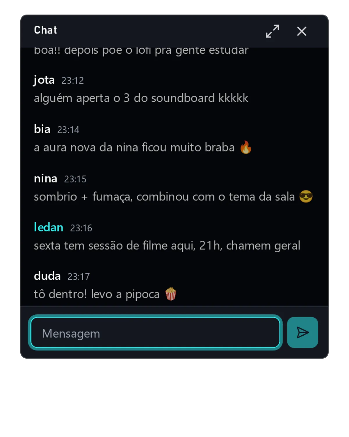 Lista de quem está na conversa ao lado do chat da sala